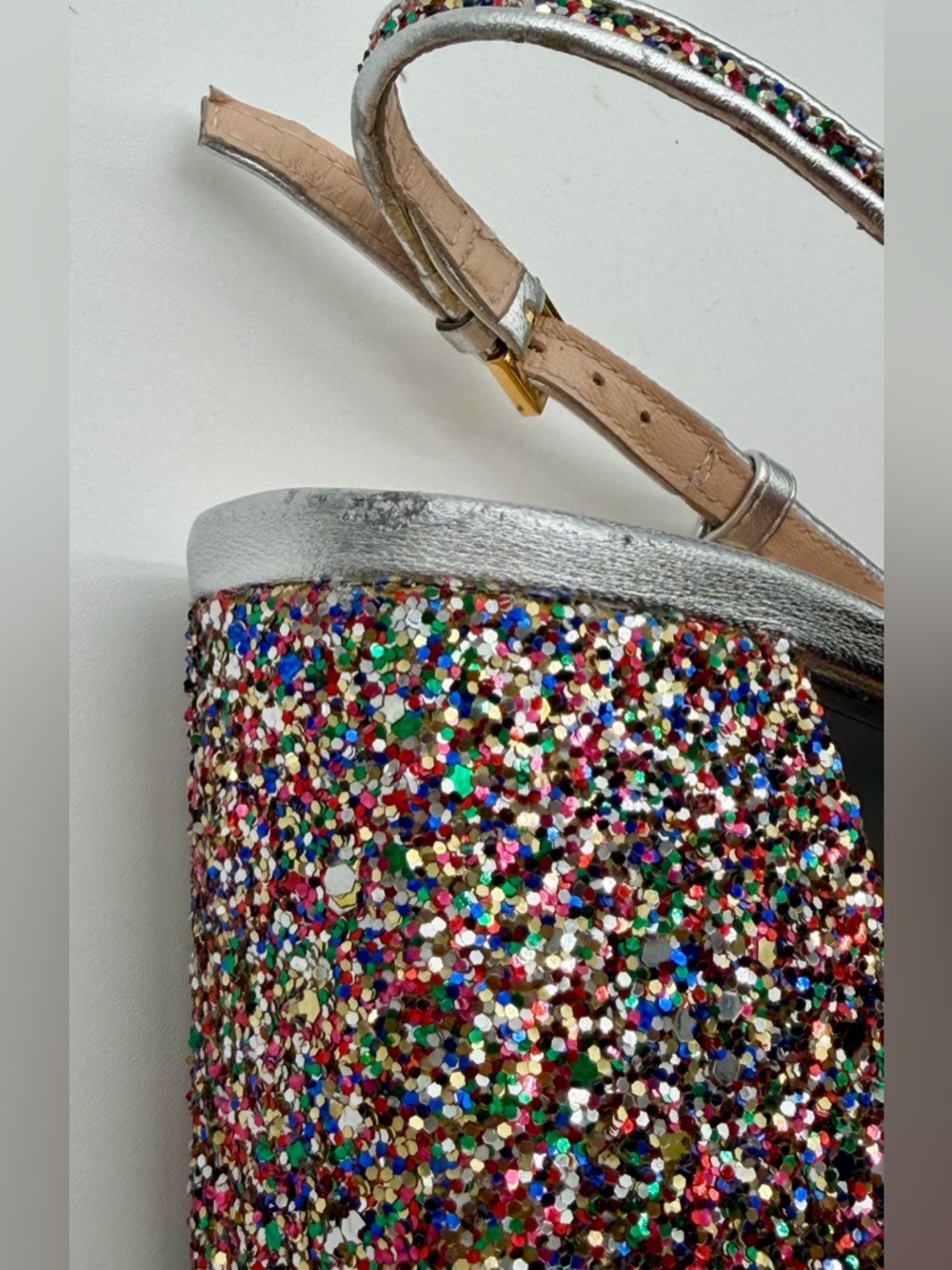 Gucci Baby Horsebit Multicolor Glittered Leather Slingback Block Heel Pumps EU38 - Picture 8 of 14
